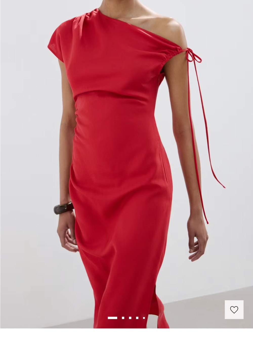 Mango Red One-Shoulder Tie-Detail Midi Dress